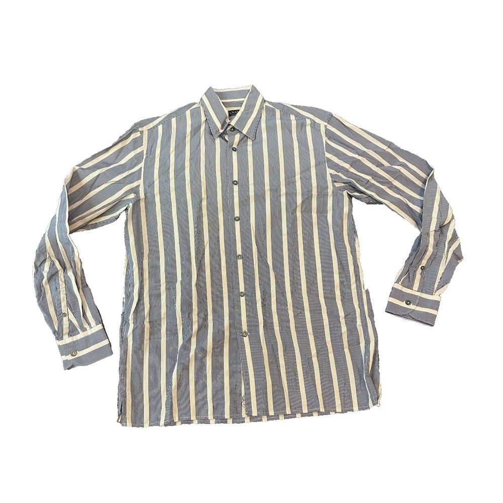 Canali Italy Blue White Striped Mens Shirt M Preppy Designer European Old Money